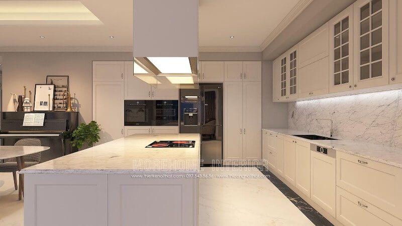 Trang trí nội thất tủ bếp chung cư Keangnam màu trắng